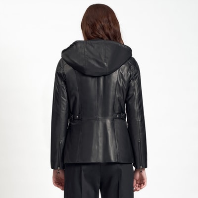 Siyah Dayra Kadın Deri Mont