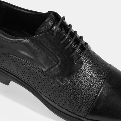Siyah Erkek Bağcıklı Deri Klasik Ayakkabı