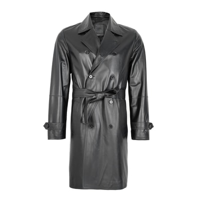 Siyah Erkek Deri Trençkot
