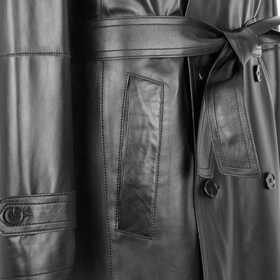 Siyah Erkek Deri Trençkot