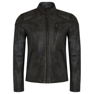 Siyah Erkek Eskitme Deri Ceket