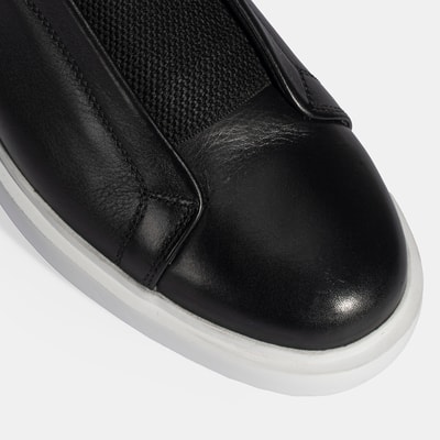 Siyah Erkek Lastik Detaylı Deri Günlük Ayakkabı