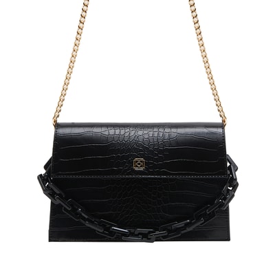 Siyah Fisole Zincir Detaylı Kadın Omuz Çantası