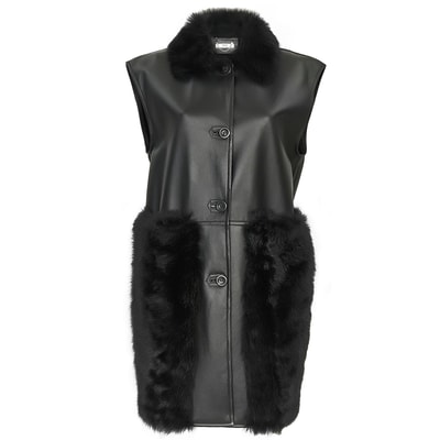 Siyah Gladys Kadın Uzun Kürk Yelek