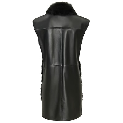 Siyah Gladys Kadın Uzun Kürk Yelek