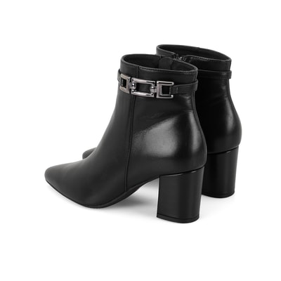 Siyah Kadın DesaComfort Toka Aksesuarlı Topuklu Deri Bot