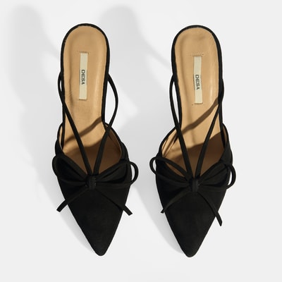 Siyah Kadın Fiyonk Detaylı Süet Topuklu Abiye Ayakkabı