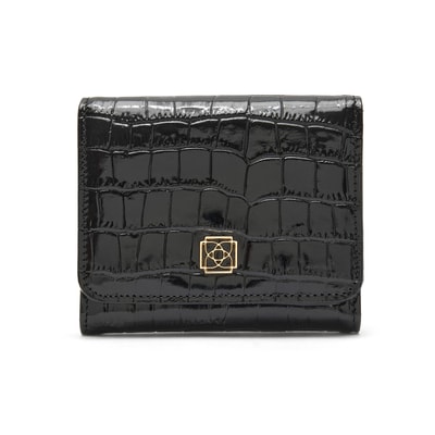 Siyah Kadın Kroko Baskılı Deri Cüzdan
