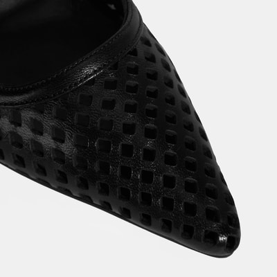 Siyah Kadın Perforeli Slingback Deri Topuklu Ayakkabı