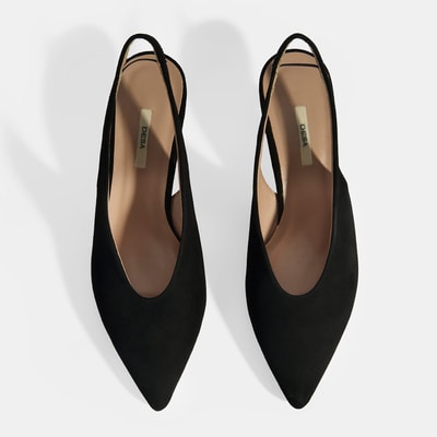 Siyah Kadın Süet Slingback Topuklu Ayakkabı