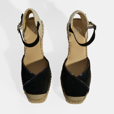 Siyah Kadın Toka Aksesuarlı Taş Detaylı Dolgu Topuklu Süet Espadril