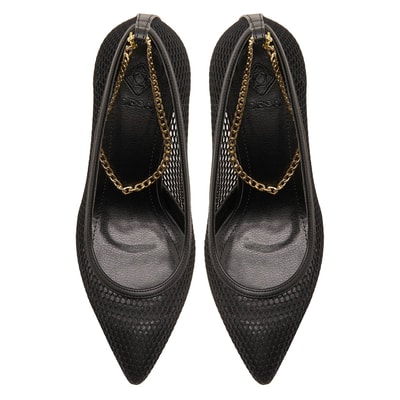 Siyah Karla Kadın Zincir Detaylı Klasik Ayakkabı