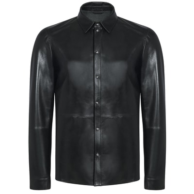 Siyah Mateja Erkek Deri Gömlek