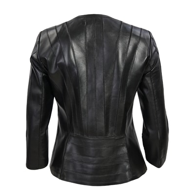 Siyah Menilis Kadın Panelli Deri Biker