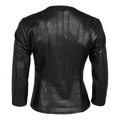 Siyah Menilis Kadın Panelli Deri Biker Mont