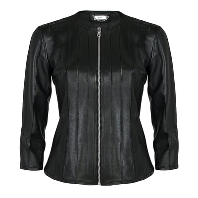 Siyah Menilis Kadın Panelli Deri Biker Mont