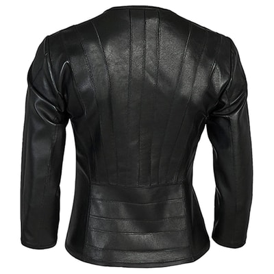 Siyah Menilis Kadın Panelli Deri Biker Mont