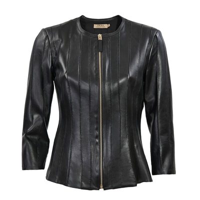 Siyah Menilis Kadın Panelli Deri Biker