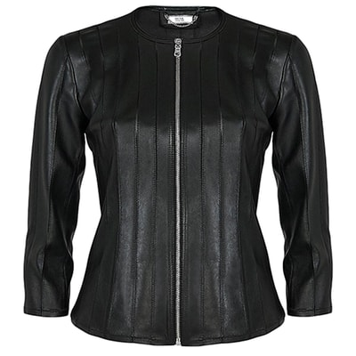 Siyah Menilis Kadın Panelli Deri Biker Mont