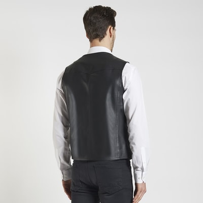 Siyah Pedro Erkek Deri Yelek