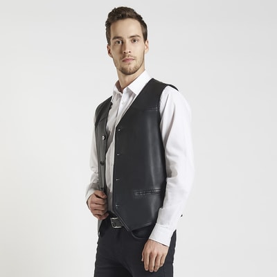 Siyah Pedro Erkek Deri Yelek