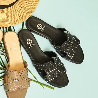 Siyah Sofia Kadın Deri Terlik