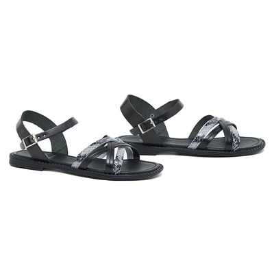 Siyah Zerra Kadın Deri Sandalet