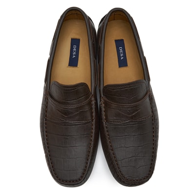 Stella Kahve Erkek Kroko Baskılı Deri Loafer