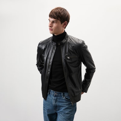 Steven Siyah Erkek Deri Mont