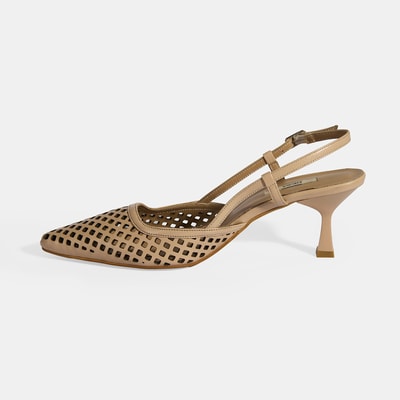 Ten Kadın Perforeli Slingback Deri Topuklu Ayakkabı