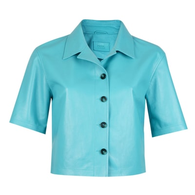 Teresina Turkuaz Kadın Deri Gömlek