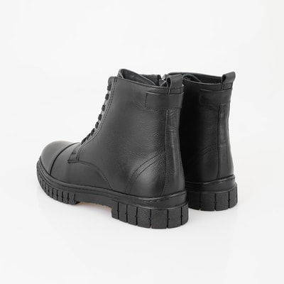 Valentin Siyah Erkek Fermuarlı Deri Bot