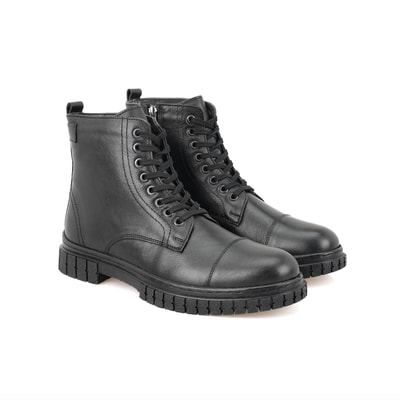 Valentin Siyah Erkek Fermuarlı Deri Bot