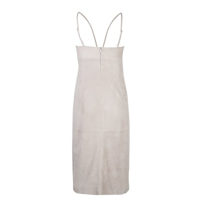 Verona Bej Kadın Nakışlı Süet Deri Elbise