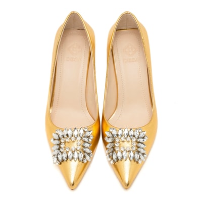 XXXEgzon Gold Kadın Taşlı Stiletto