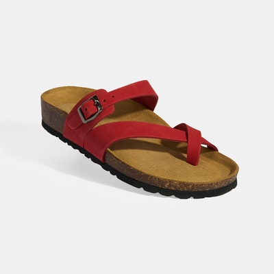 XXXKırmızı Kadın Toka Detaylı Parmak Arası Nubuk Terlik