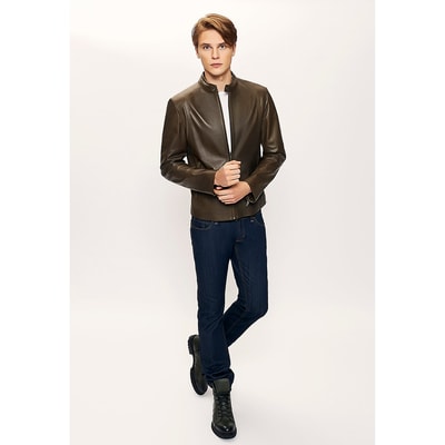 Yeşil Brando Erkek Deri Mont