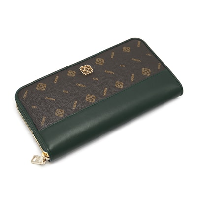 Yeşil Kadın Monogram Deri Cüzdan