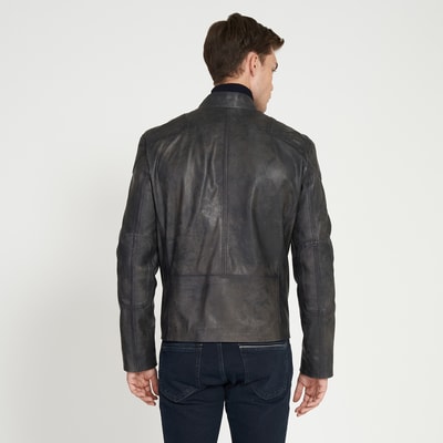 Zenon Lacivert Erkek Vintage Deri Ceket