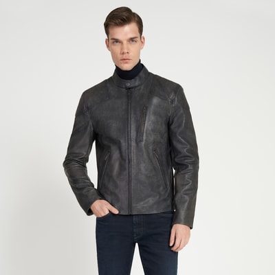 Zenon Lacivert Erkek Vintage Deri Ceket