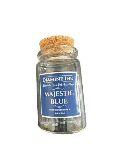 Diamine mantar kapak cam şişe 12'li kartuş seti Majestic Blue