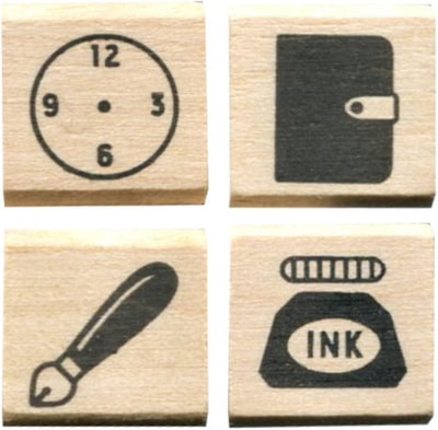 Kodomo no Kao 0409-005 Stationery 4lü Ahşap Damga Seti