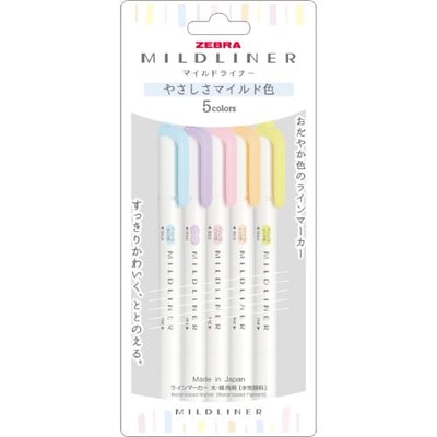 Zebra Mildliner çift taraflı fırça uçlu işaretleme kalemi 5'li set