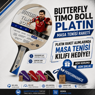 Butterfly Timo Boll 85026S Platin Masa Tenisi Raketi ITTF Onaylı Raket