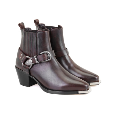 Aadhya Kahve Kadın Topuklu Deri Kovboy Botu