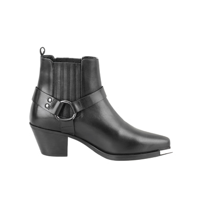 Aadhya Siyah Kadın Topuklu Deri Kovboy Botu