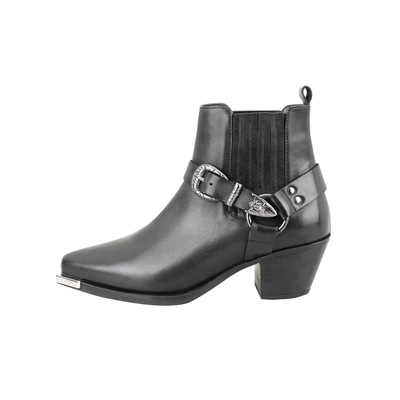 Aadhya Siyah Kadın Topuklu Deri Kovboy Botu
