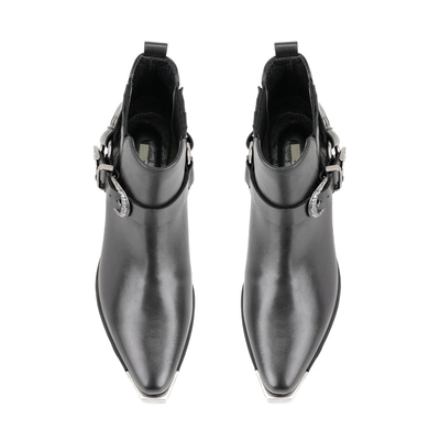 Aadhya Siyah Kadın Topuklu Deri Kovboy Botu