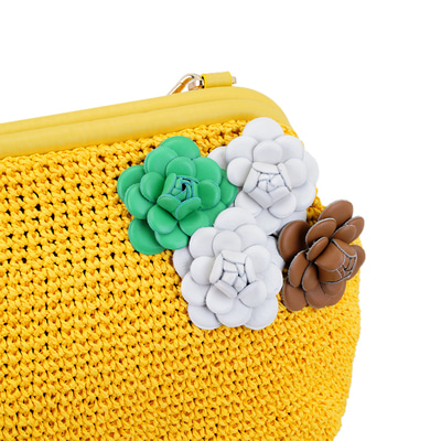 Abram Sarı Kadın Çiçek Detaylı Clutch Omuz Çantası