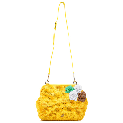 Abram Sarı Kadın Çiçek Detaylı Clutch Omuz Çantası